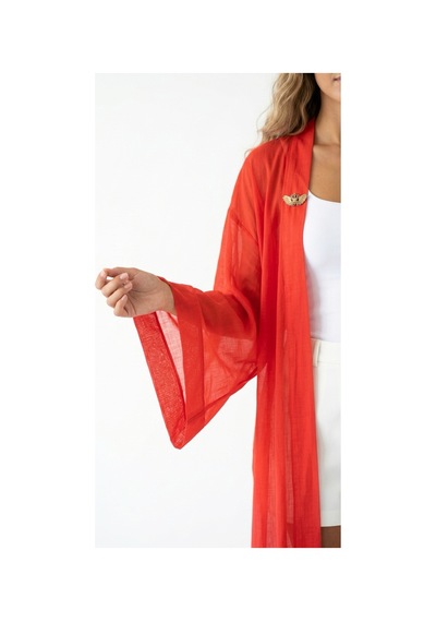Lila Mare İnce Pamuk Vual Kumaşlı Handmade Beachwear Yazlık Kimono Renkli Renkli