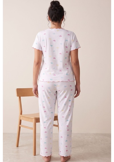 Siyah İnci Beden Fitilli Kaşkorse Örme Pijama Takım26120851 Beyaz Renkli Kalp