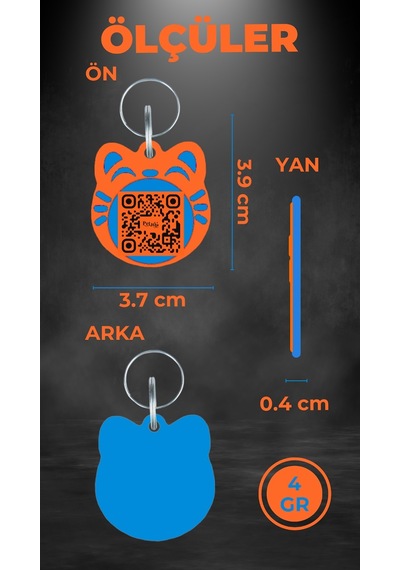 Petjoo 4.Maneki Neko Mavi-Turuncu Qr'lı Kedi Künyesi