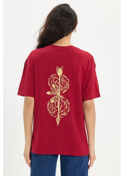 Tudors Kadın Oversize Geniş Kesim %100 Pamuk Bisiklet Yaka Kısa Kollu Baskılı Bordo Tişört-50349 Tudors Kadın Oversize Geniş Kesim %100 Pamuk Bisiklet Yaka Kısa Kollu Baskılı Bordo Tişört-50349