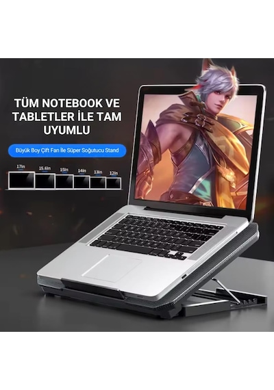 Polham Hızı Ayarlanabilir Laptop Soğutucu Notebook Standı - 4 Kademeli Yükseklik Ayarlı, 2 Usb Girişli Stand