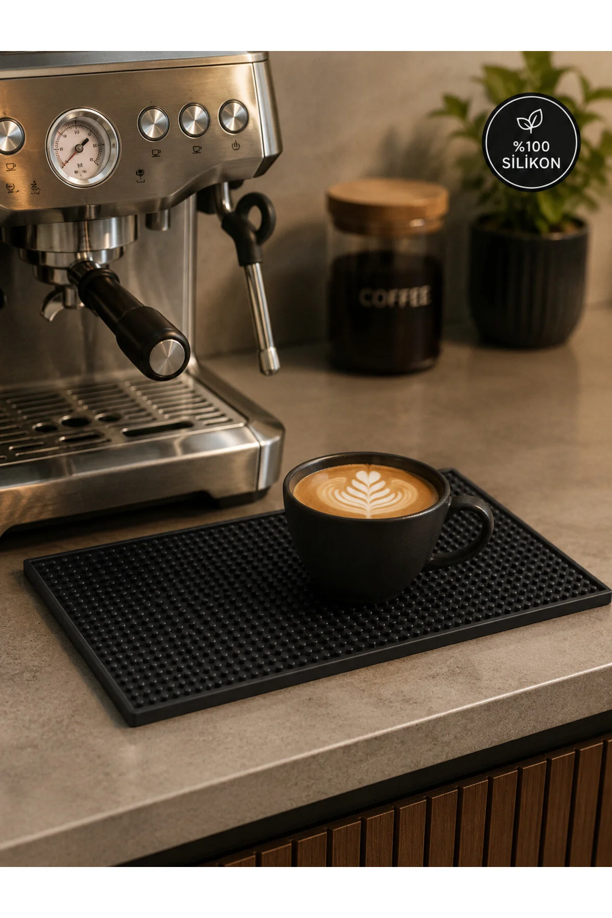 Bar Mat 30x15 %100 Silikon Kaymaz Tezgah Pedi Bardak / Kafe / Bar Siyah