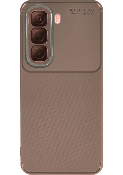 İnfinix Hot 50 Pro Plus 4g Kılıf Karbon Silikon Case Kapak Kahverengi