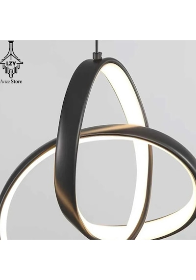 Modern Siyah Kıvrımlı Twisted Sarkıt Led Avize - Kumandalı & 3 Renk Işık 46cm
