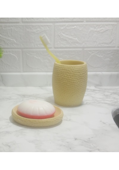 Sıa 2 Li Banyo Seti.Sarı Petek Model.Poliresin Sarı