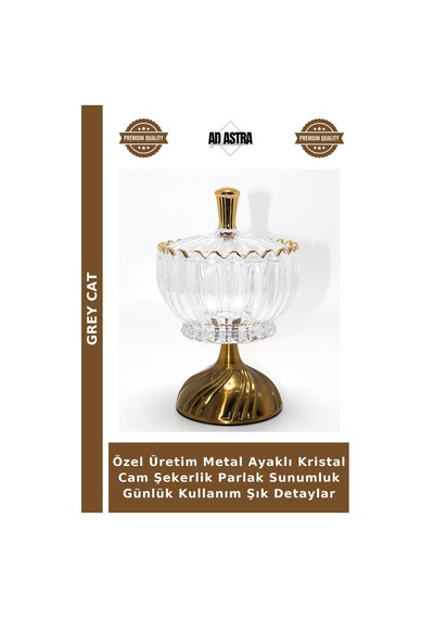 Özel Üretim Metal Ayaklı Kristal Cam Şekerlik Parlak Sunumluk Günlük Kullanım Şık Detaylar Diğer