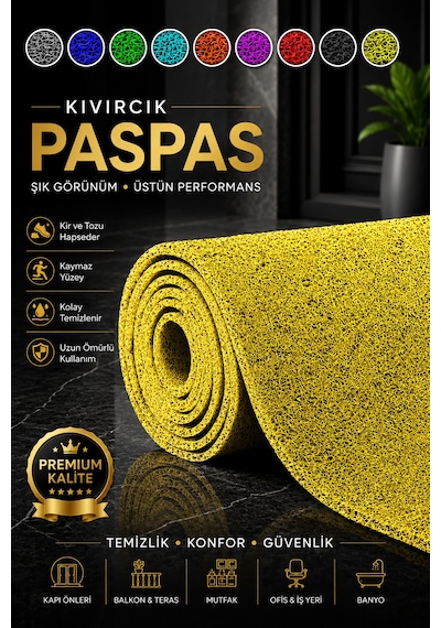 Kıvırcık Plastik Paspas Kaymaz Taban Kapı Önü Ve Zemin Halısı Sarı