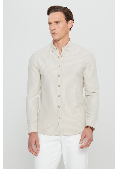 AC&Co / Altınyıldız Classics Erkek Bej Slim Fit Dar Kesim Düğmeli Yaka Armürlü Gofre Desenli Gömlek Bej AC&Co / Altınyıldız Classics Erkek Bej Slim Fit Dar Kesim Düğmeli Yaka Armürlü Gofre Desenli Gömlek Bej