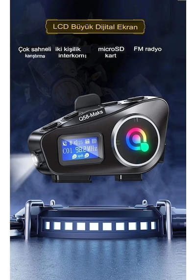 Q58-max Radyolu 2 Kişi Bağlantılı Bluetooth Kask Kulaklık Ekranlı Fenerli Müzik Ve Telsiz Intercom 14088740