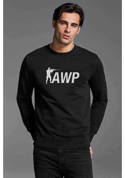 Pubg Awp Baskılı Siyah Erkek Örme Sweatshirt