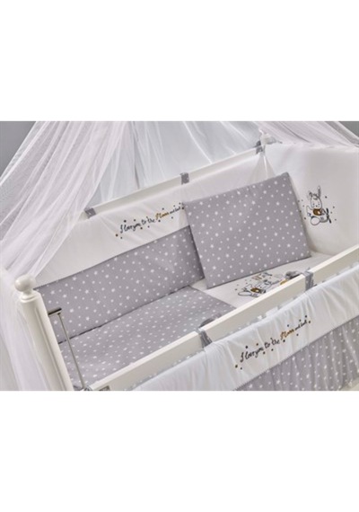 Meltem Kids Moon Nakışlı Pamuklu Bebek Uyku Seti 60 x 120 CM Gri