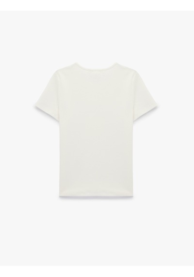 Koton Slim Fit Bisiklet Yaka Pamuklu Kısa Kollu Limon Baskılı Tişört Ekru 6sal10911ık