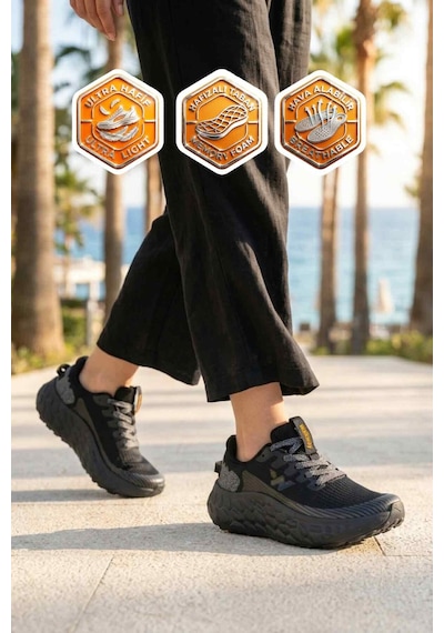 Walkway Siyah Fileli Hafif Esnek Hafızalı Taban Unisex Spor Ayakkabı Flystep G