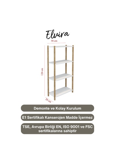 Elvira Beyaz Ahşap 4 Katlı Çiçeklik, Saksılık, Çiçek Standı, Dekoratif Raf - Çok Amaçlı Kullanım Beyaz - 660977009 Beyaz