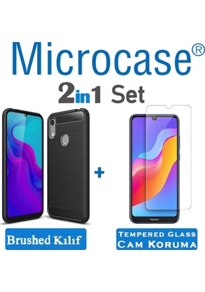 Huawei Y6 2019 - Honor 8A Brushed Silikon Kilif + Cam (Seç) 327279319 - Seçenek / Cam Koruma-Tempered Glass Istemiyorum