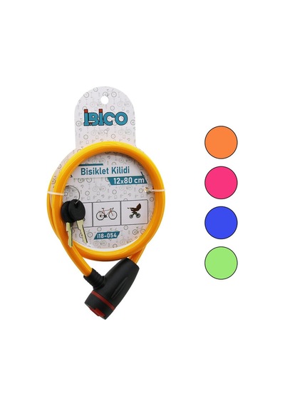Anahtarlı Aç-kapa Kilit Kapaklı Plastik Kafa Bisiklet Kilit Çelik Tel Renkli Kılıf 12mmx80cm 5570 Çok Renkli