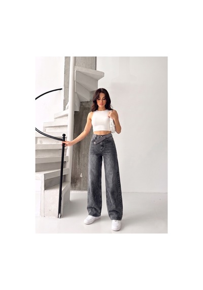 Kene Jeans Kemer Taş Detaylı Kar Siyah İşlemli Straight Jean Siyah