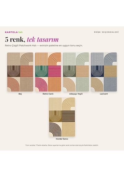 Kartela Halı Retro Çizgili Patchwork Halı Retro Canlı Kaymaz Taban Makinede Yıkanabilir 120x180 Cm
