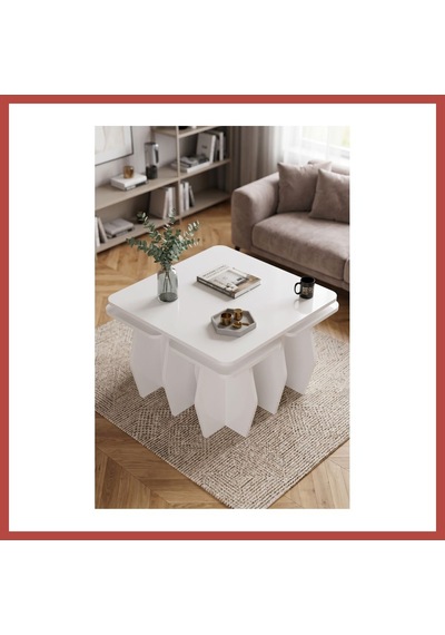 Bezos Orta Sehpa Ve Zigon Sehpa 5'li Set Modern Çok Amaçlı Salon Oturma Odası Yan Sehpa 9247 Beyaz Erdotıca