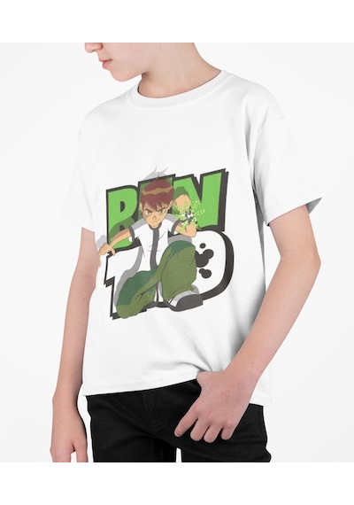 Kostüm Sarayı Benten Baskılı Tişört | Ben 10 Baskılı T-Shirt Beyaz