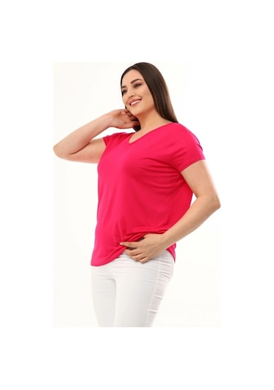 Aytemas V Yaka Basic Bluz Pembe