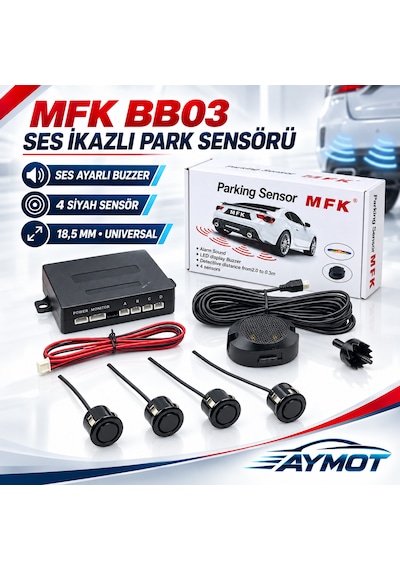 Mfk Bb03 Universal Ses Ayarlı Siyah 4 Sensörlü Park Sistemi 18,5 Mm