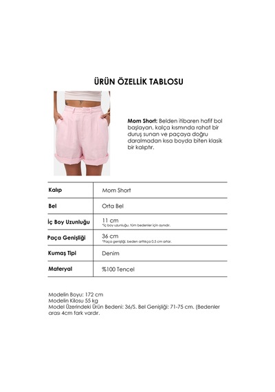 it's basic Kadın Pembe 6s6-98 Mom Relax Fit Organik Keten Kumaş Şort