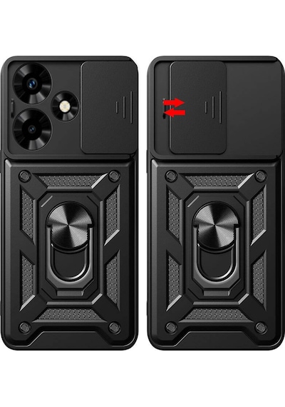 İnfinix Hot 30 İle Uyumlu Kılıf Magnetik Standlı Kamera Korumalı Sürgülü Kapak