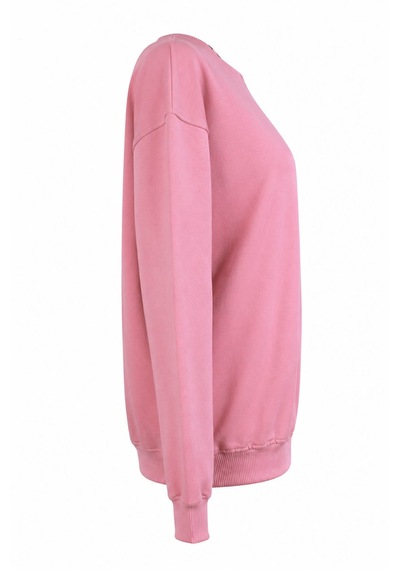 Trender Kuzu Nakış O Yaka Pembe Kadın Sweatshirt 27kdt1000025