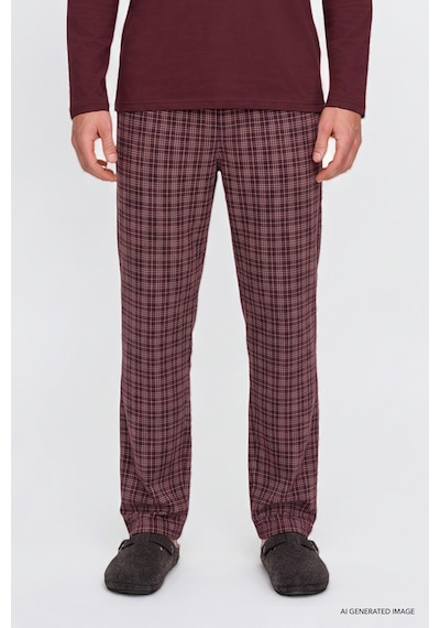 Ac&Co / Altınyıldız Classics Erkek Bordo %100 Pamuk Standart Fit Hakim Yaka Desenli Cepli Pijama Takımı