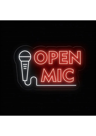 Open Mıc Yazılı Ve Şekilli Neon Tabela Kırmızı