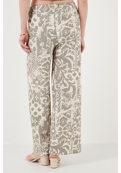 Lela Desenli Standart Fit Yüksek Bel Geniş Paça Bayan Pantolon 5869019 Olive