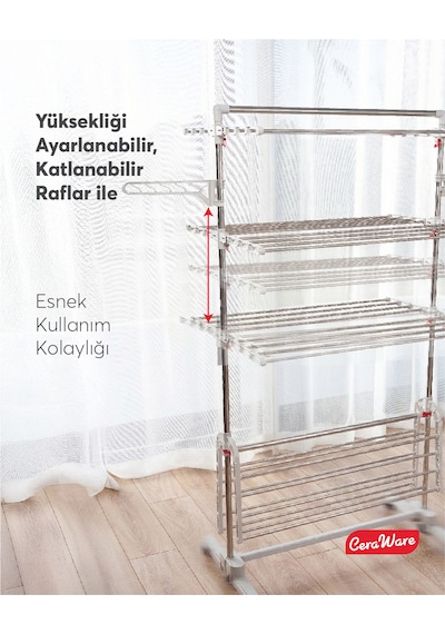 Home S4 Premium 4 Katlı Çamaşırlık Made in Korea Tam Katlanır Tekerlekli Çamaşır Kurutmalık