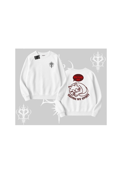 Tarzsokak Not Lazy Saving My Spirit Kedi Baskılı Biskilet Sweatshirt Beyaz
