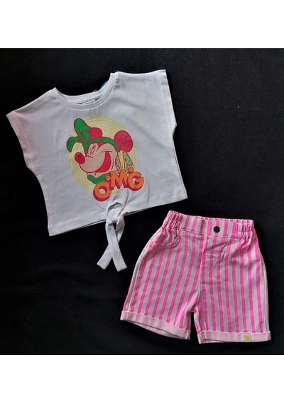 Minnie Mouse Ekru Kız Çocuk Bluz Şort Alt Üst Takım Mn17465 Ekru