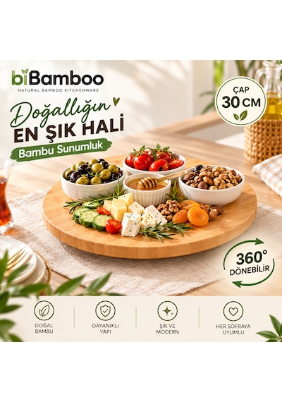 Sevora Home Sunumluk Bambu Döner 30 Cm Pizza,peynir,pasta Tabağı