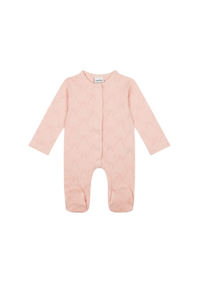 Antebies Organik Pembe Kurdele Jakarlı Çıtçıtlı Uzun Kollu Kız Bebek Patikli Tulum
