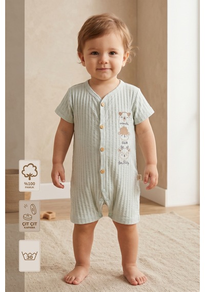Minory Baby - %100 Pamuk Müslin Bebek Tulum Mavi Mavi