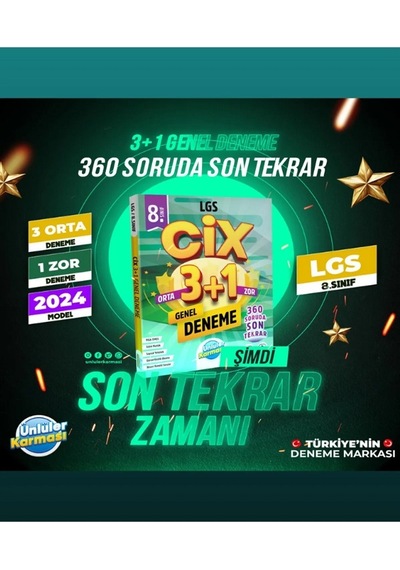 Ünlüler Karması Lgs 8. Sınıf Cix 3+1 Genel Deneme 2024 Basım