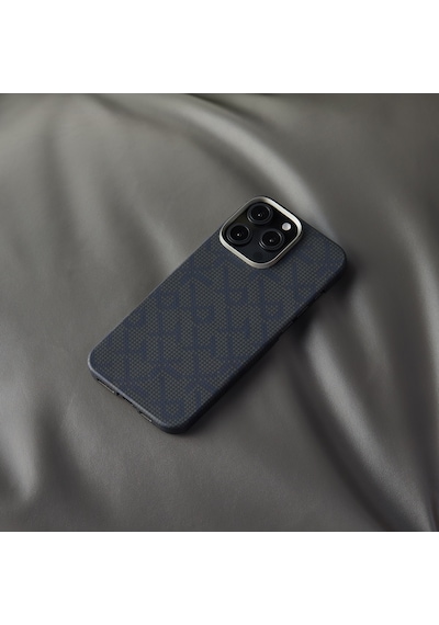 Apple Uyumlu iPhone 16 Pro Max Magsafe Özellikli Kılıf Aramid Fiber Pitaka Tactile Woven Monogram Serisi Siyah