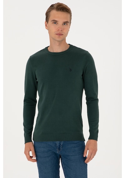 U.S. Polo Assn. Erkek Slim Fit Bisiklet Yaka Koyu Yeşil Basic Kazak 50313713-VR079