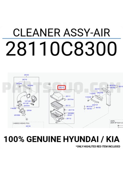 Hyundai 2015 Sonrası İ20 1.4 Dizel Hava Filtre Kazanı  28110c8300 28110-c8300