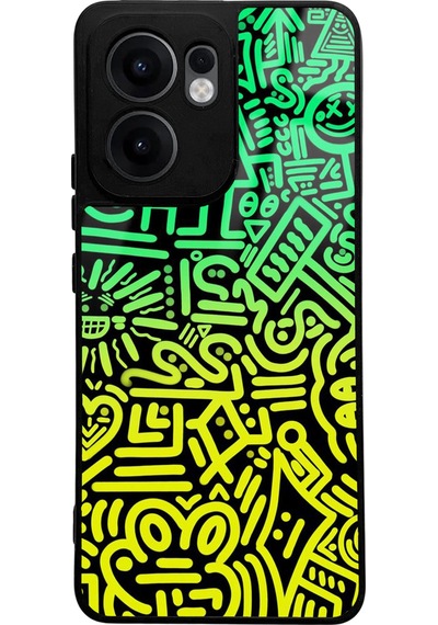 Oppo Reno 13f Neon Geometrik Tasarımlı Glossy Telefon Kılıfı Uyumlu Çok Renkli