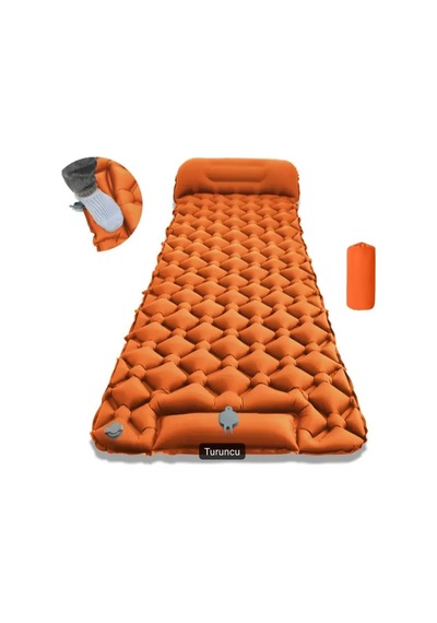 Kamptek Outdoor Premium Ergonomik Şişme Kamp Matı Entegre Ayak Pompalı, Yastıklı Ve Ultra Hafif Uyku Pedi Turuncu