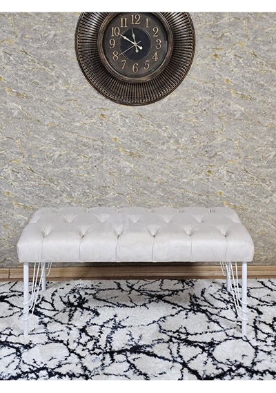 Beyaz Boyalı Tel Ayaklı 90 Cm Puf Bench - Puf - Bench - Kasalı Ot Çok Renkli