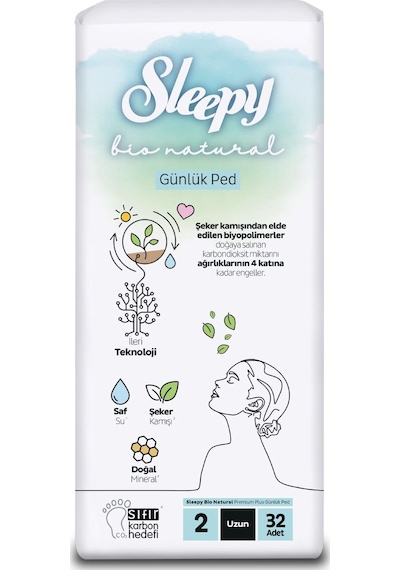 Sleepy Bio Natural Premium Plus Günlük Ped Uzun Ped 32 Adet