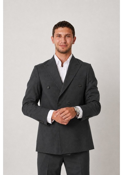 Modmen Erkek Kruvaze Slimfit Takım Elbise Erkek Spor Kruvaze Takım Elbise Antrasit