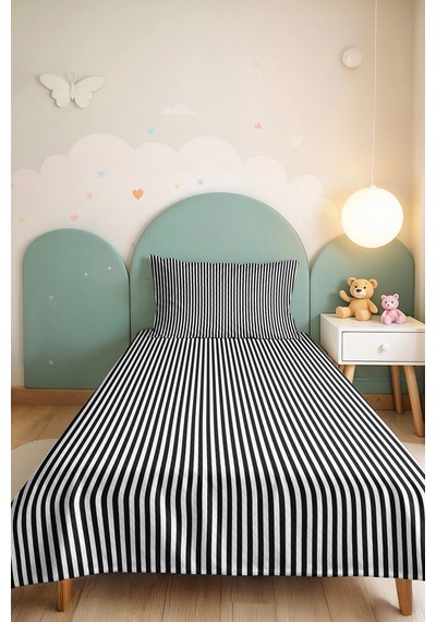 Siyah Çizgili Modern Genç Odası Tek Kişilik Pike Takımı-minimal 160x220 Cm Kapitone Yatak Örtüsü Mistik Ada Esintisi