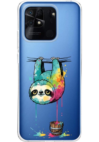 Redmi 10c İle Uyumlu Splash Tembel Hayvan Tasarımlı Şeffaf Silikon Kılıf Şeffaf