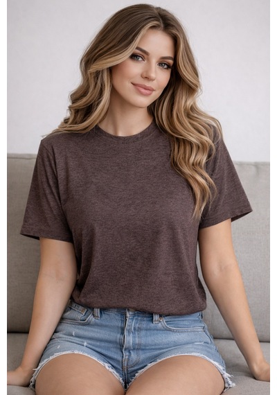 Herkesemoda Düz Basic T-shirt Kahverengi